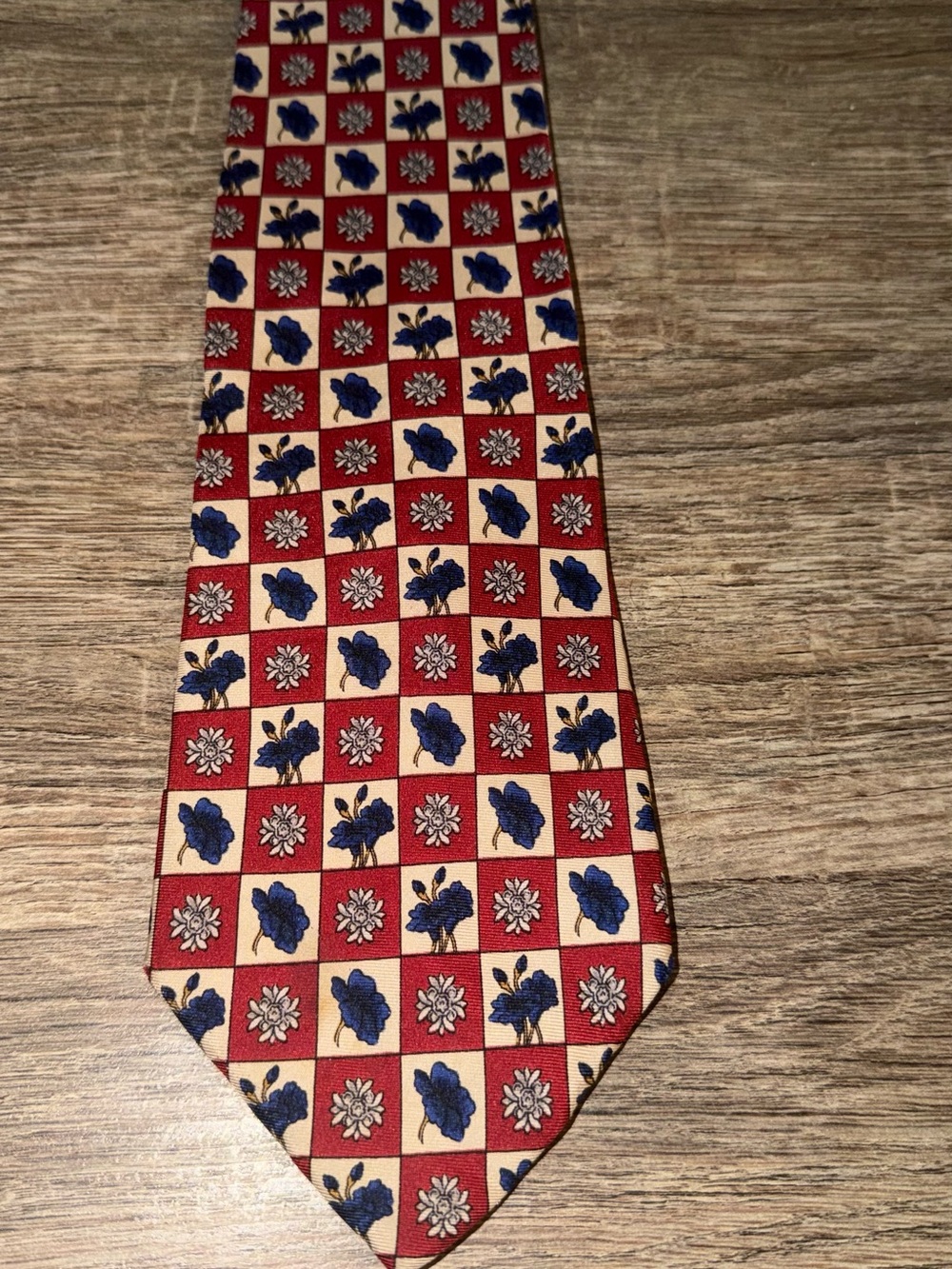 Dior Red and Blue Floral Check Silk Tie